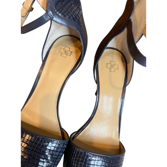 Ann Taylor Leather Snake Embossed Ankle Strap Heels Blue 8.5 - Picture 4 of 8
